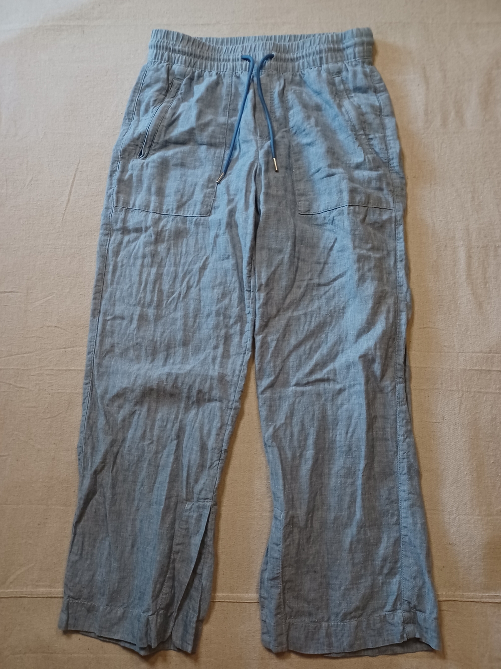 Athleta Light Blue Wide-Leg Linen Drawstring Pants Women's Size 2 Petite